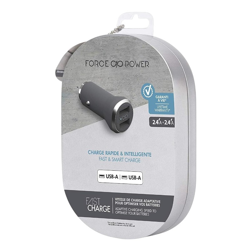 Chargeur Voiture USB 4.8A – Force Power | Gris 5 Chargeur Voiture USB A 4.8 A – Force Power Gris 3