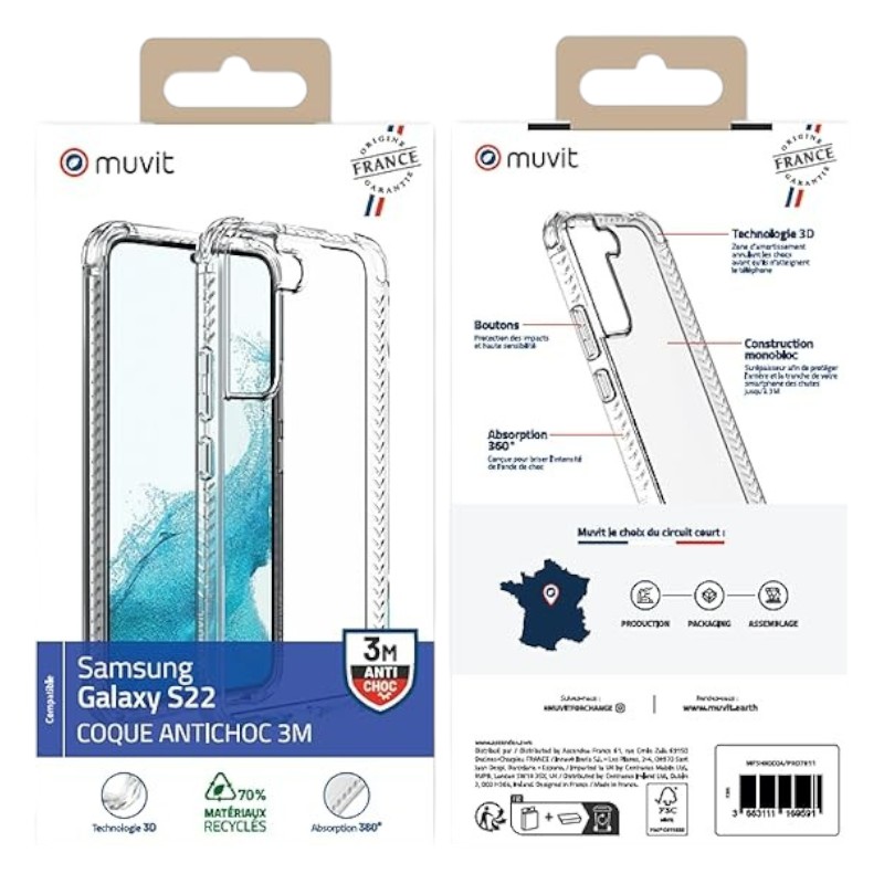Coque Galaxy S22 – MUVIT | Transparent 5 Coque Transparente Renforcee Muvit pour Samsung Galaxy S22 3