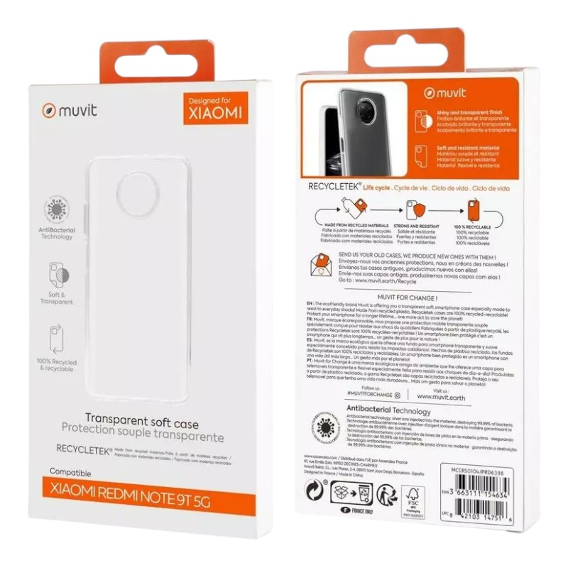 Coque Xiaomi Redmi Note 9T 5G – Muvit | Transparent 5 Coque Xiaomi Redmi Note 9T 5G – Muvit Transparent 2
