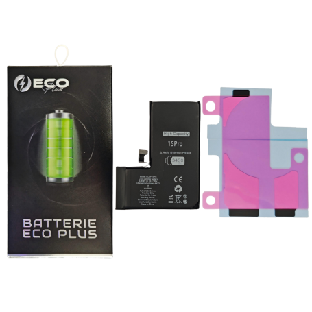 Batterie iPhone 15 Pro 3430 mAh – Batterie de remplacement ECO Plus 130 % plus durable avec adhésifs 3 techandcie.combatterieiphone15pro3430mah