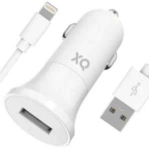 Chargeur Voiture XQISIT 2.4A avec Câble Lightning – Blanc