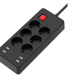 Multiprise XQISIT 6 Prises + 4 Ports USB-A – Protection Surtension – Noire