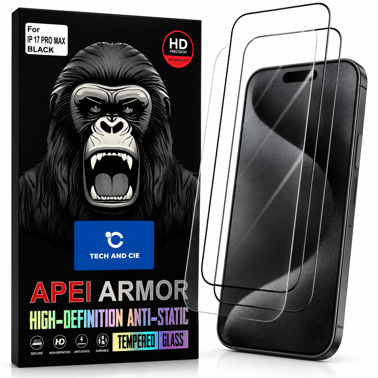Verre trempé HD de protection d'écran avec kit de nettoyage pour iPhone 17 Pro Max 3 FILM 17PRO MAX